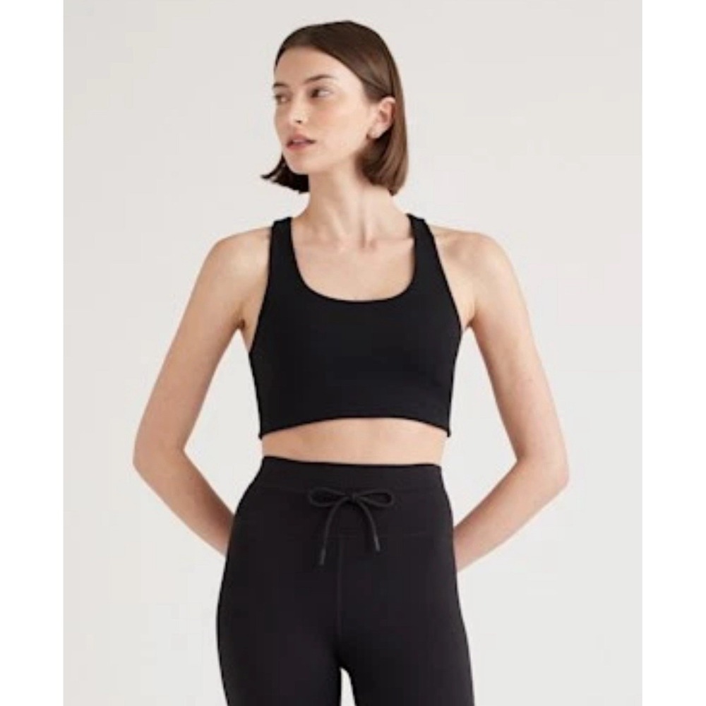 Quince Ultra-Form Scoop‎ Neck Longline Bra Black Knit Pilates Yoga Women's L